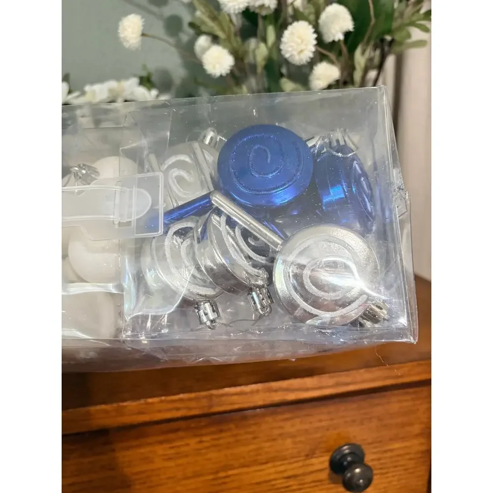 Blue White Silver Shatterproof Christmas Ornaments 130 Pc Set & Star